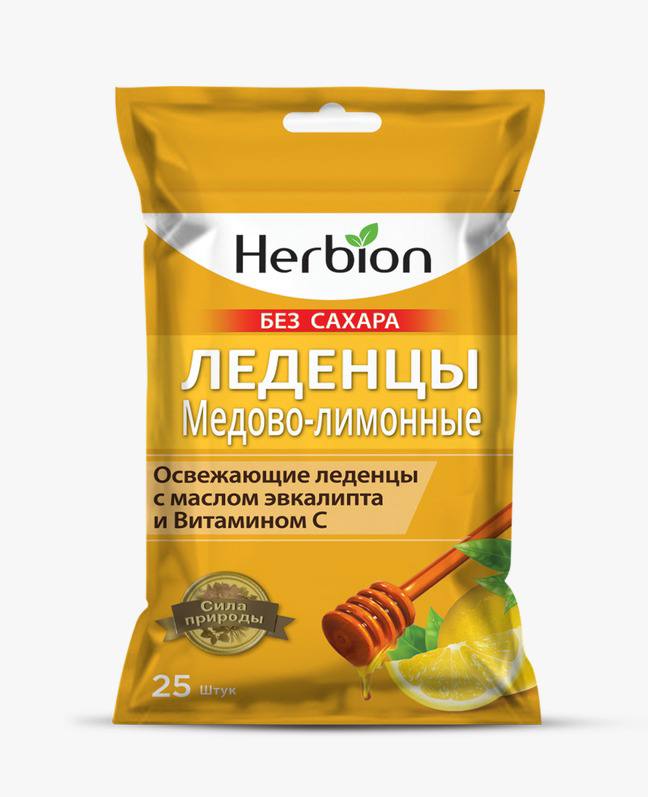 Хербион Мед и лимон леденцы без сахара № 25