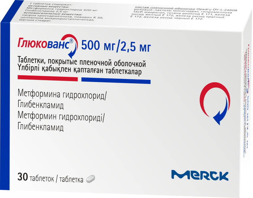Глюкованс таблеткалар 500 мг/2,5 мг № 30